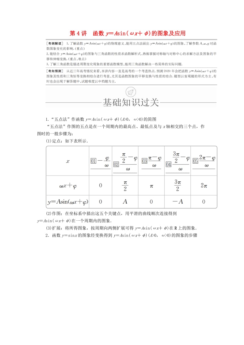 2020版高考数学一轮复习 第3章 三角函数、解三角形 第4讲 函数y＝Asin（ωx＋φ）的图象及应用讲义 理（含解析）.doc_第1页