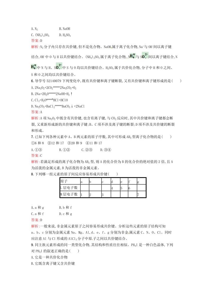 2019版高中化学 课时训练8 化学键与化学反应中的物质变化 鲁科版必修2.doc_第2页