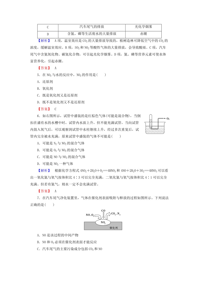 2018版高中化学 第四章 非金属及其化合物 学业分层测评21 二氧化氮和一氧化氮 二氧化硫和二氧化氮对大气的污染 新人教版必修1.doc_第2页