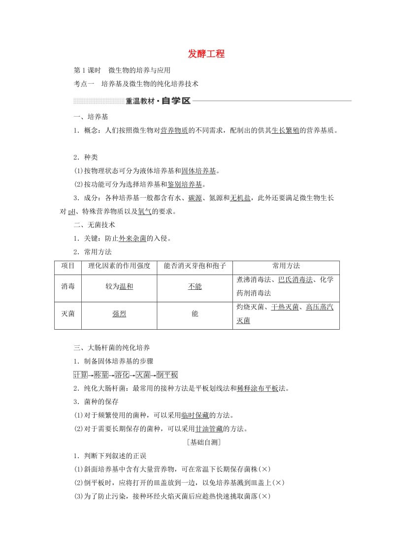 （新课改省份专用）2020版高考生物一轮复习 第十二单元 第一讲 发酵工程讲义（含解析）.doc_第1页