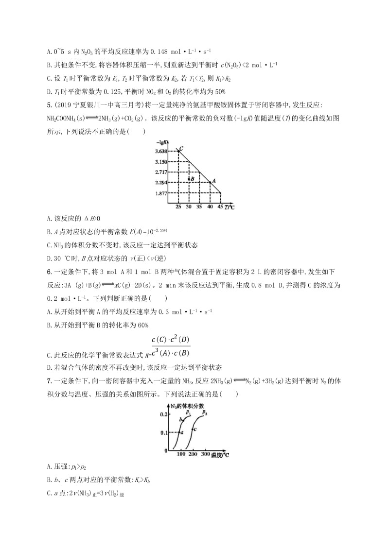 2020版高考化学大一轮复习 课时规范练21 化学平衡常数 化学反应进行的方向 新人教版.doc_第2页