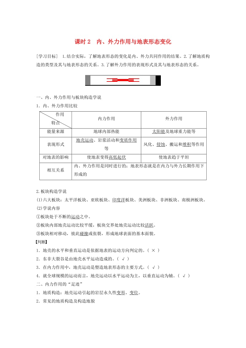 2018-2019版高中地理 第二单元 从地球圈层看地理环境 2.1 岩石圈与地表形态 课时2学案 鲁教版必修1.doc_第1页