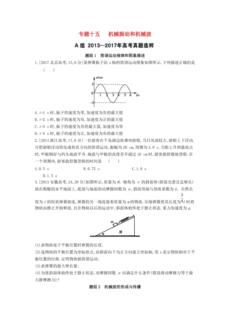 2019版高考物理总复习 专题十五 机械振动和机械波考题帮.doc_第1页