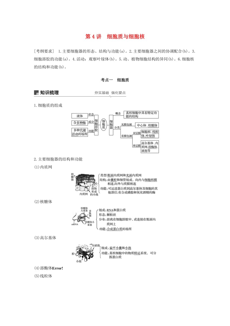 （浙江选考）2020版高考生物新导学大一轮复习 第4讲 细胞质与细胞核（含解析）讲义.docx_第1页