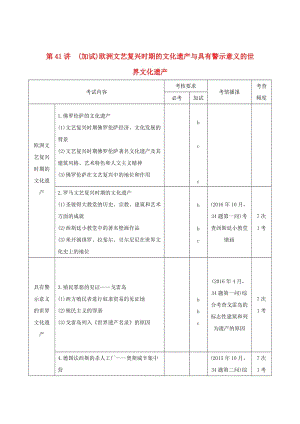 2019高考歷史總復習 專題十七 世界文化遺產(chǎn)薈萃 第41講（加試）歐洲文藝復興時期的文化遺產(chǎn)與具有警示意義的世界文化遺產(chǎn)學案.doc