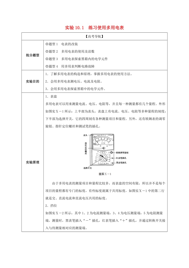 2019年高考物理13个抢分实验 专题10.1 练习使用多用电表抢分精讲.doc_第1页