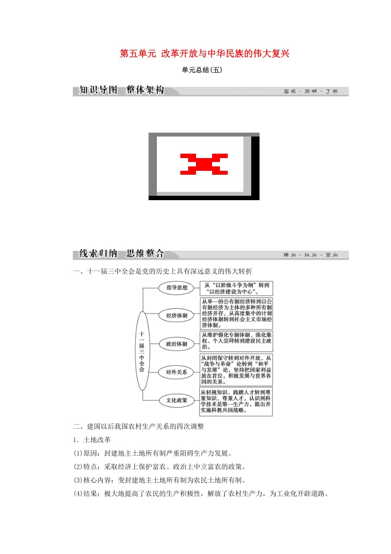 2018年高中历史 第五单元 改革开放与中华民族的伟大复兴单元学习总结学案 岳麓版选修1 .doc_第1页