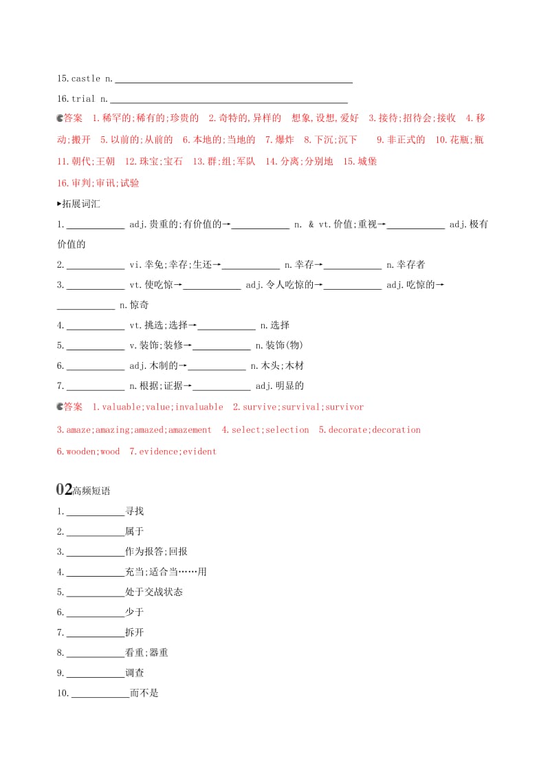 2020版高考英语大一轮复习 Unit 1 Cultural relics词汇积累 新人教版必修2.doc_第2页