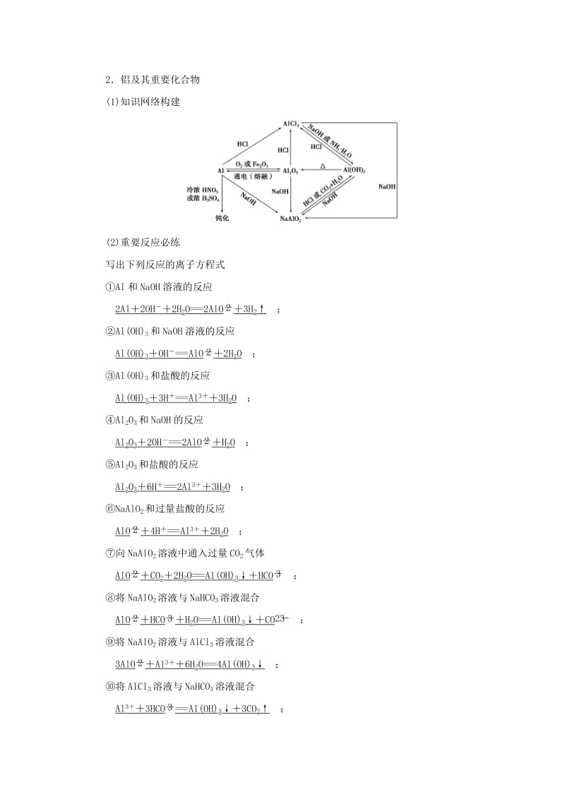 2019届高考化学一轮复习 阶段排查落实练（三）钠、铝、铁及其重要化合物 新人教版.doc_第2页