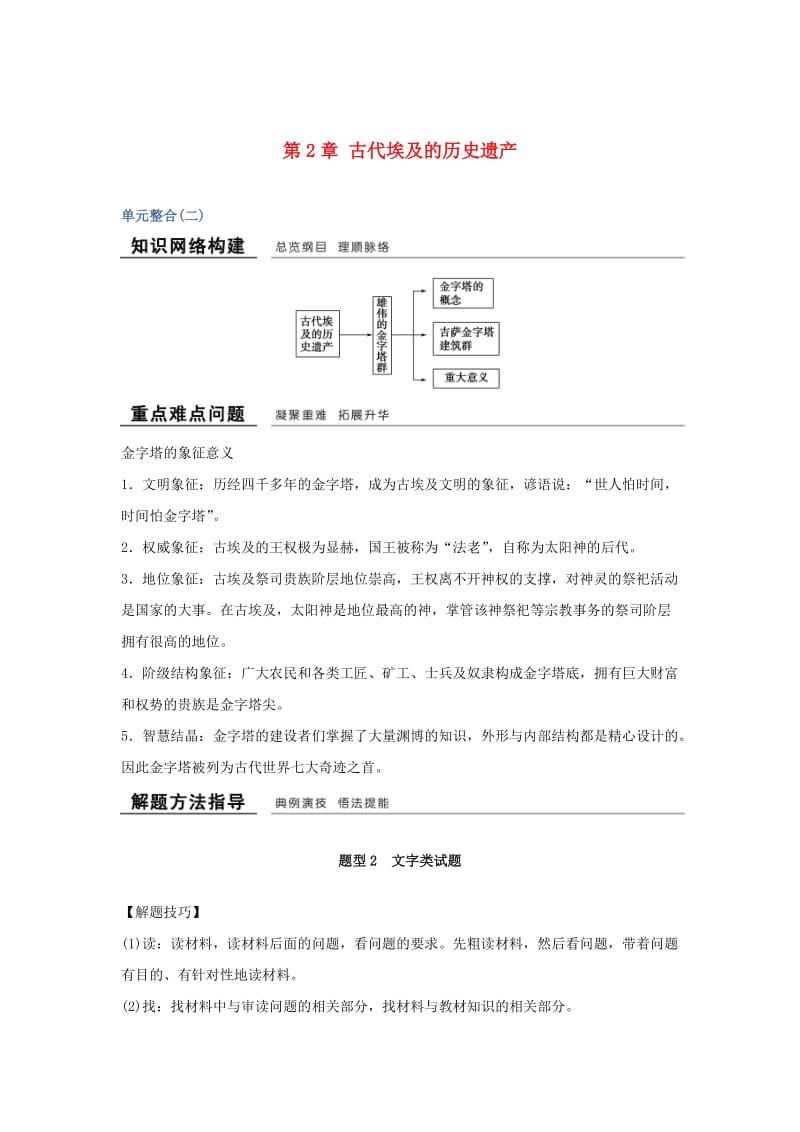 2018-2019版高中历史 第2章 古代埃及的历史遗产单元整合学案 新人教版选修6.doc_第1页