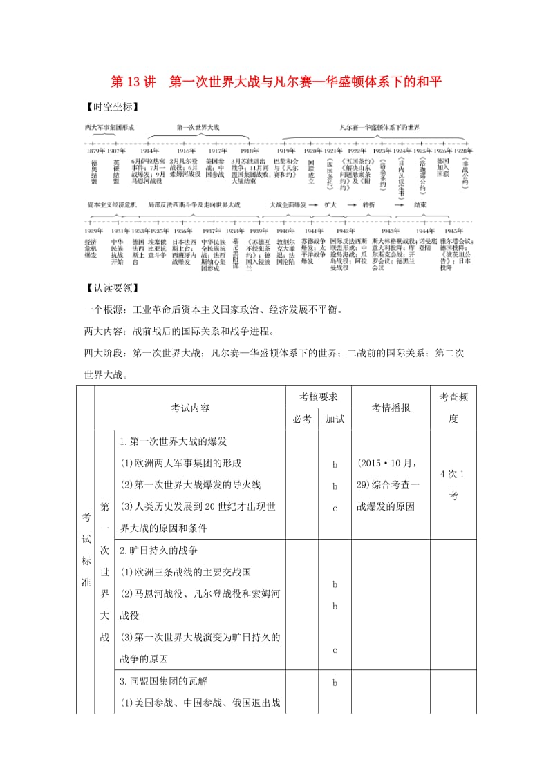 浙江专版2019版高考历史大一轮复习专题五20世纪的两次世界大战第13讲第一次世界大战与凡尔赛-华盛顿体系下的和平学案.doc_第1页