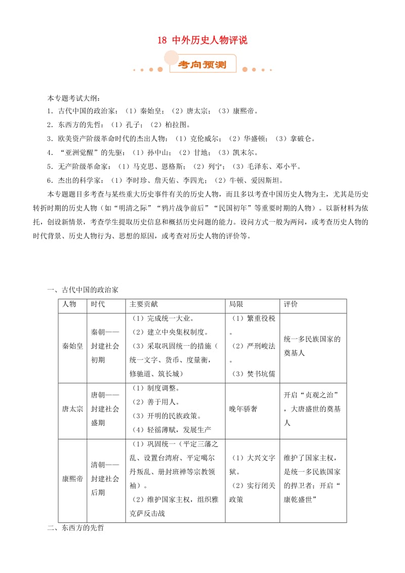 2019届高考历史二轮复习 专题18 中外历史人物评说学案.doc_第1页