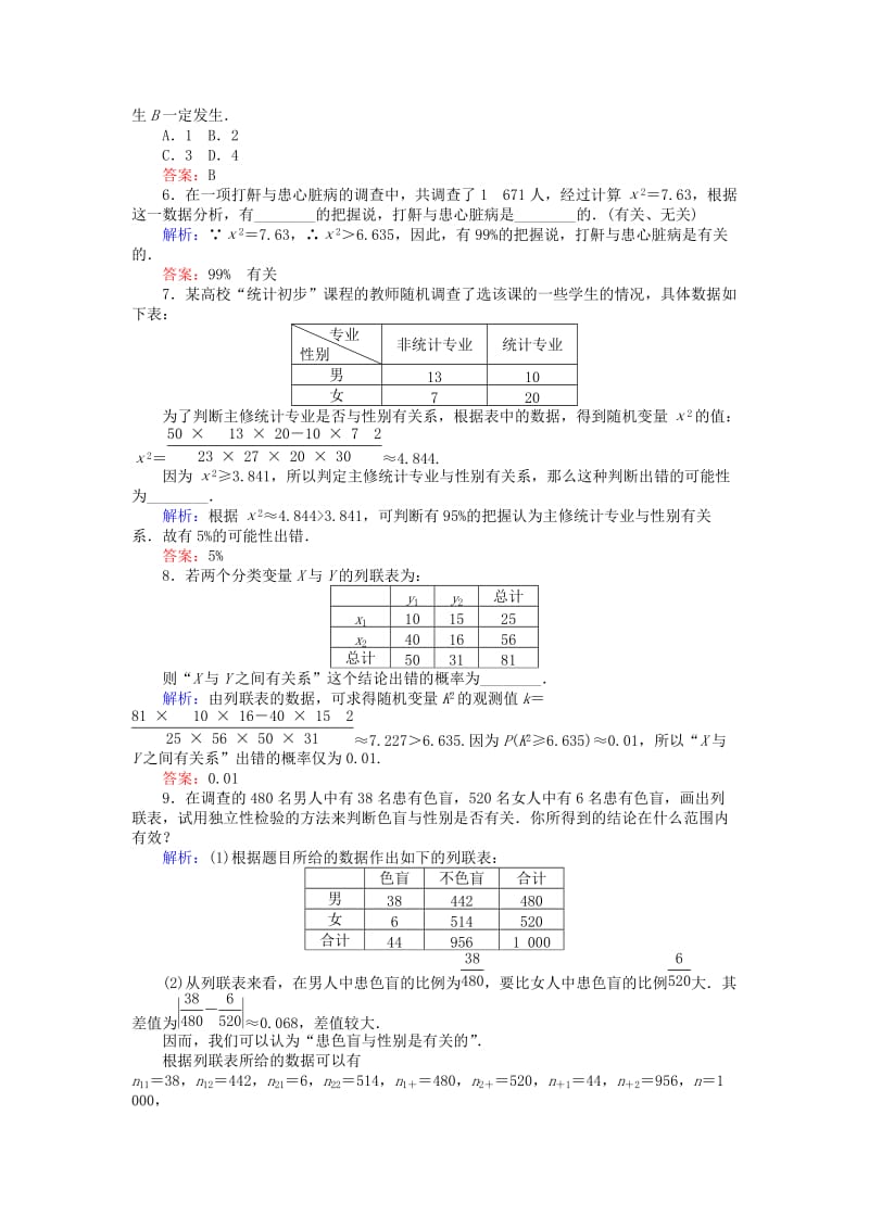 2018版高中数学 第三章 统计案例 课时训练17 独立性检验 新人教B版选修2-3.doc_第3页