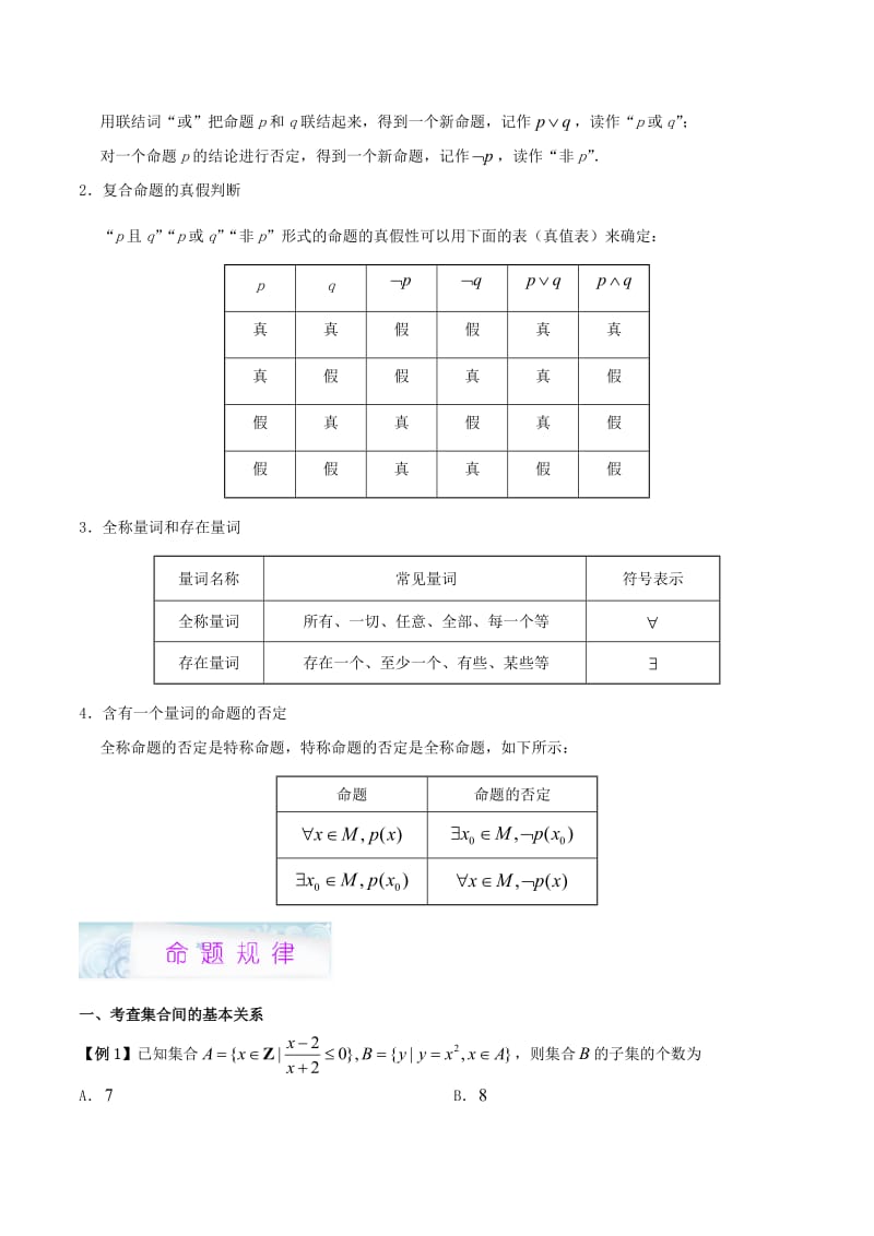 2019高考数学 狠抓基础题 专题01 集合与常用逻辑用语 文.doc_第3页