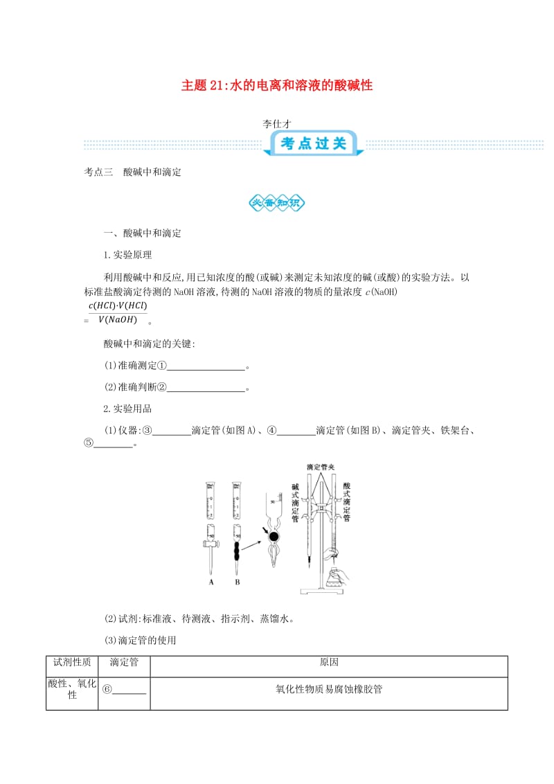 2019高考化学一轮复习 主题21 水的电离和溶液的酸碱性（4）（含解析）.doc_第1页