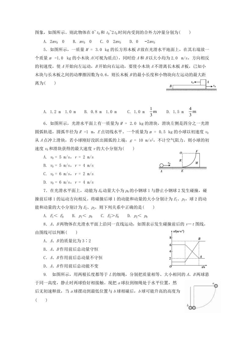 2019年高考物理一轮复习 第七单元 动量单元A卷.doc_第2页