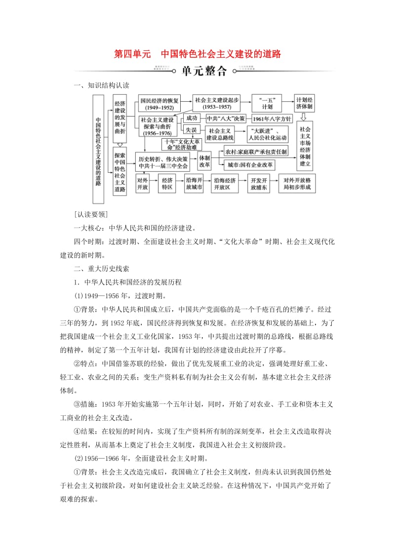 2018-2019年高中历史第四单元中国特色社会主义建设的道路单元整合练习新人教版必修2 .doc_第1页