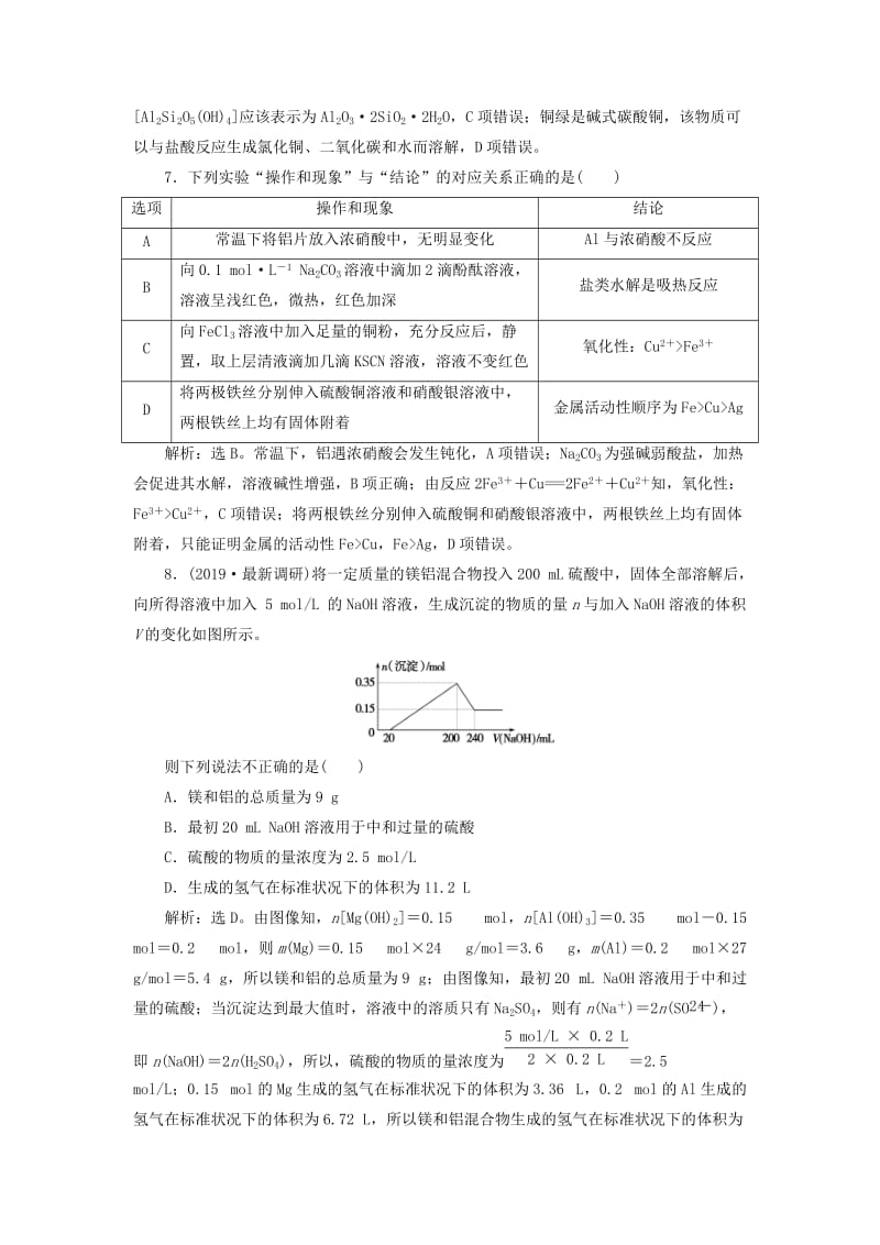 2020版高考化学大一轮复习 第4章 材料家族中的元素 8 章末综合检测（四）鲁科版.doc_第3页