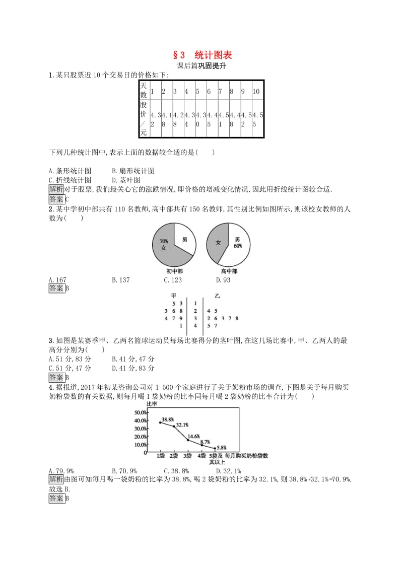 2019版高中数学 第一章 统计 1.3 统计图表练习 北师大版必修3.doc_第1页