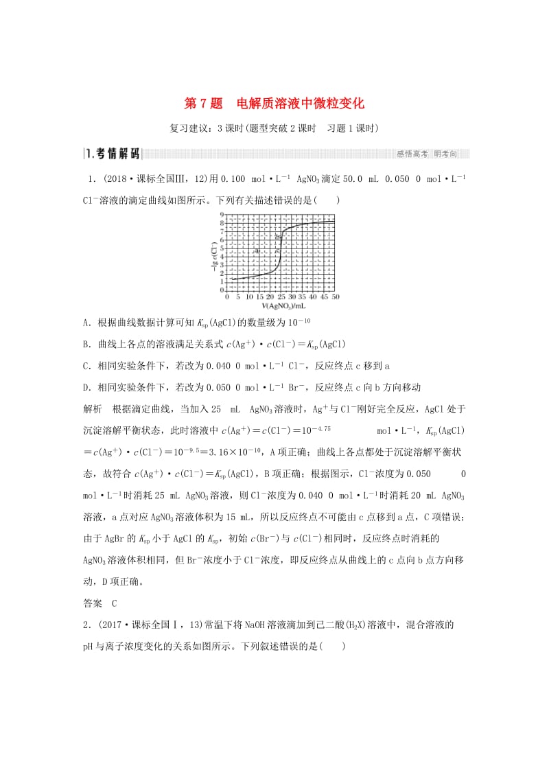 2019版高考化学二轮复习 第一篇 理综化学选择题突破 第7题 电解质溶液中微粒变化学案.doc_第1页