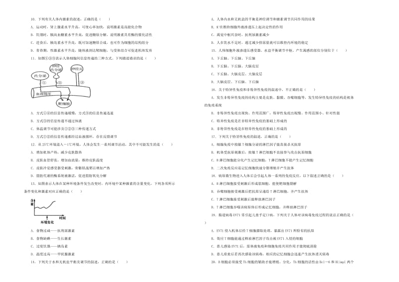 2019年高考生物一轮复习 第八单元 生命活动的调节与免疫单元B卷.doc_第2页