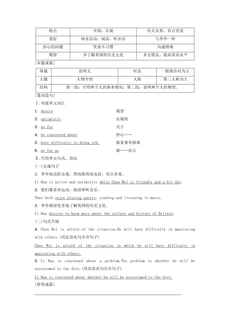 2018-2019学年高中英语 Unit 13 People Section Ⅶ Writing——人物介绍学案 北师大版必修5.doc_第2页