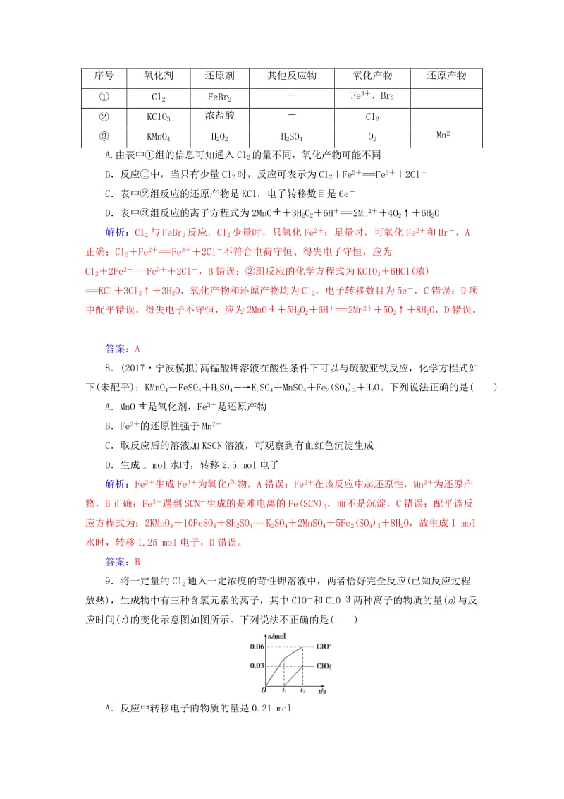 2019版高考化学一轮复习 第二章 化学物质及其变化 第3节 氧化还原反应课时跟踪练.doc_第3页