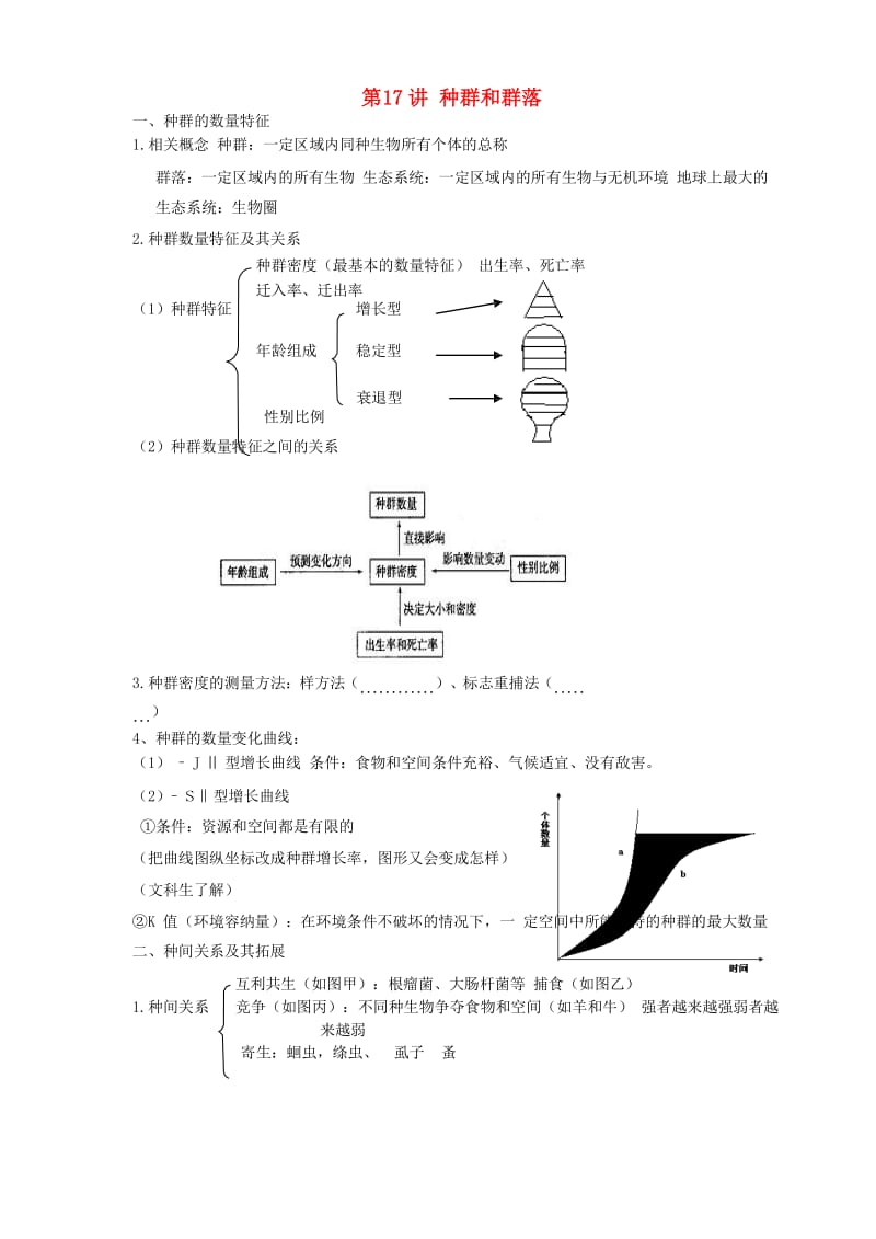 2018高中生物学业水平测试复习 第17讲 种群和群落学案.doc_第1页