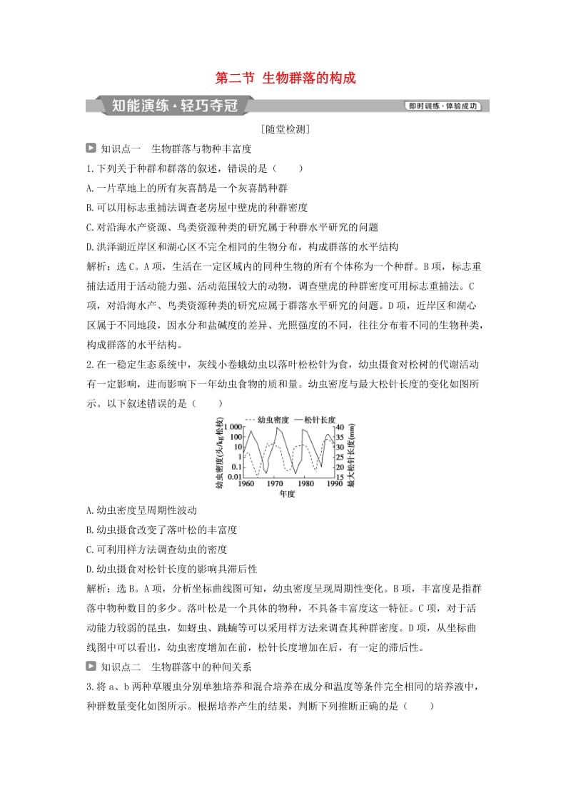 2018-2019学年高中生物 第三章 生物群落的演替 第二节 生物群落的构成知能演练轻巧夺冠 苏教版必修3.doc_第1页