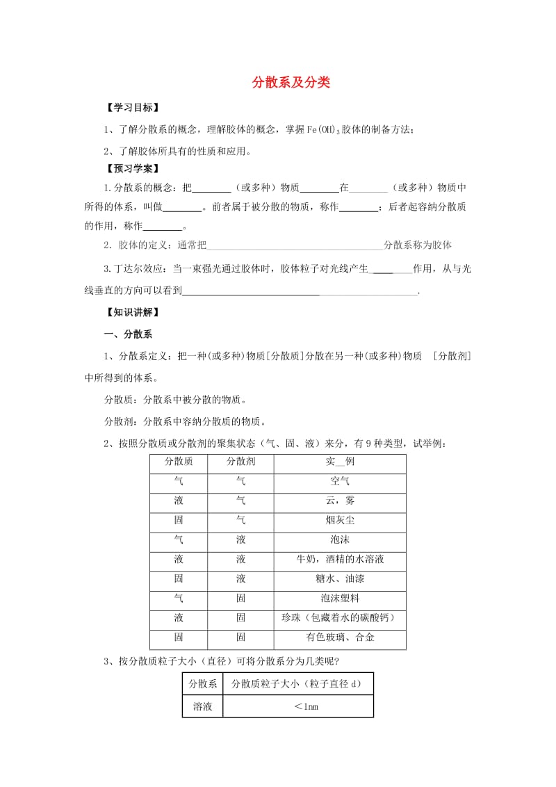 2018年秋高中化学 第二章 化学物质及其变化 2.1.2 分散系及分类学案 新人教版必修1.doc_第1页