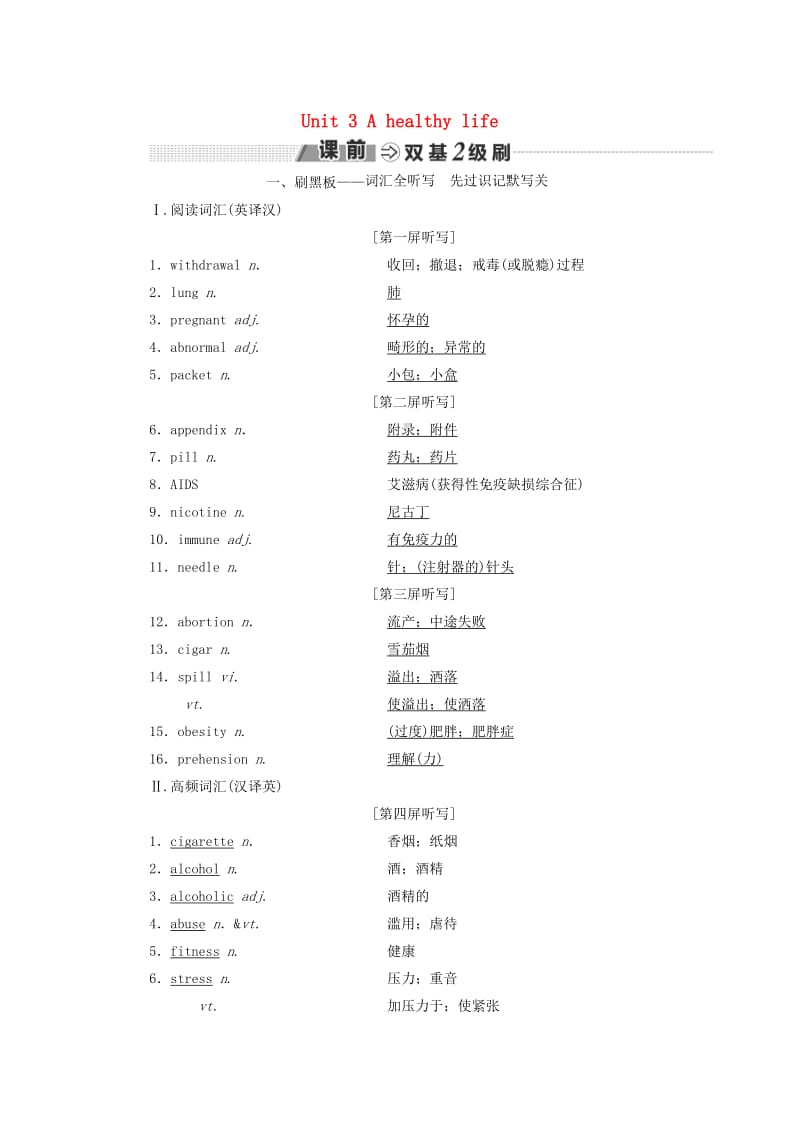 2018-2019学年高考英语一轮复习 Unit 3 A healthy life讲义 新人教版选修6.doc_第1页