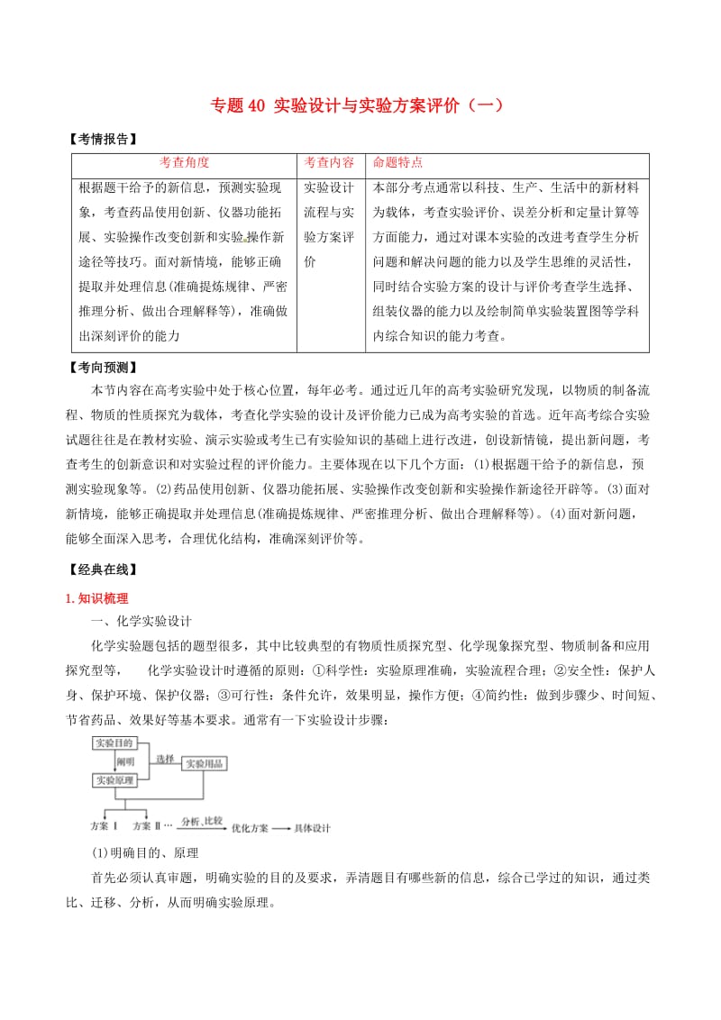 2019高考化学 专题40 实验设计与实验方案评价（一）考点讲解.doc_第1页