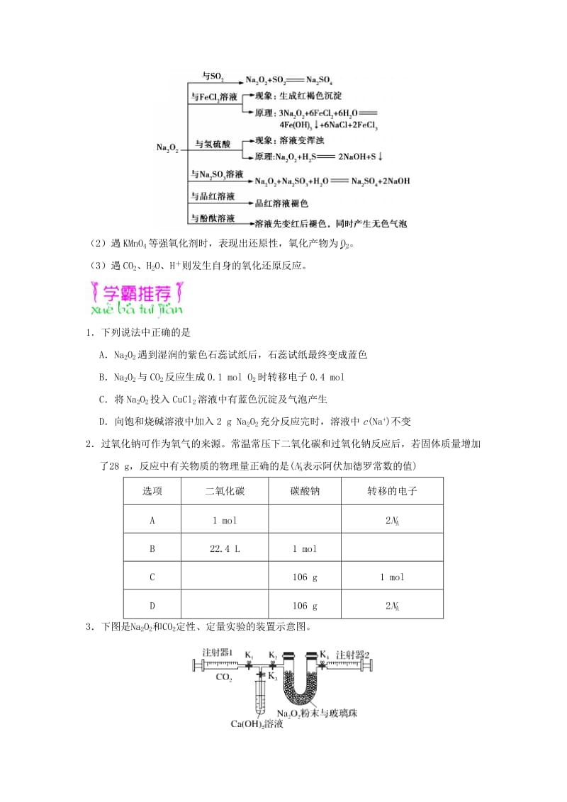 2019年高考化学一轮复习 专题 过氧化钠的性质每日一题.doc_第2页