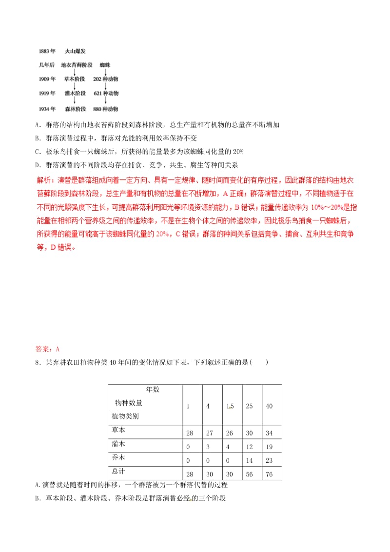 2019年高考生物热点题型和提分秘籍 专题32 群落的结构与演替题型专练.doc_第3页