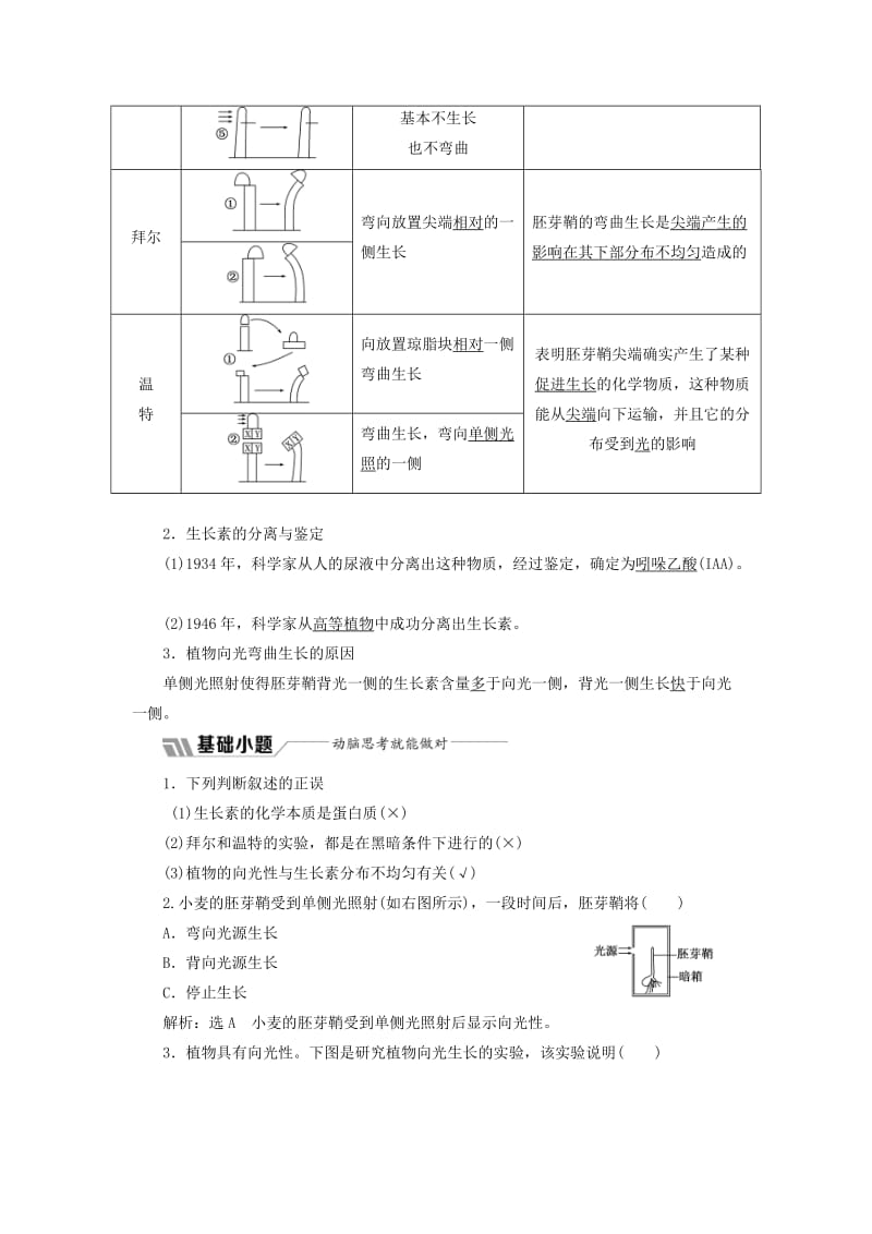 2018-2019学年高中生物 第二章 第四节 第1课时 植物生长素的发现学案（含解析）苏教版必修3.doc_第2页