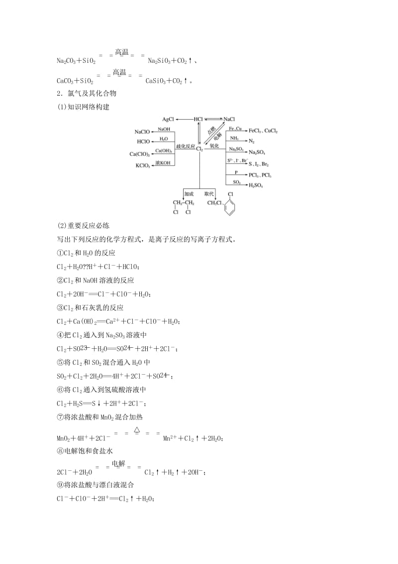 2019年高考化学一轮综合复习 第四章 非金属及其化合物 本章知识系统及重要化学方程式的再书写练习.doc_第2页