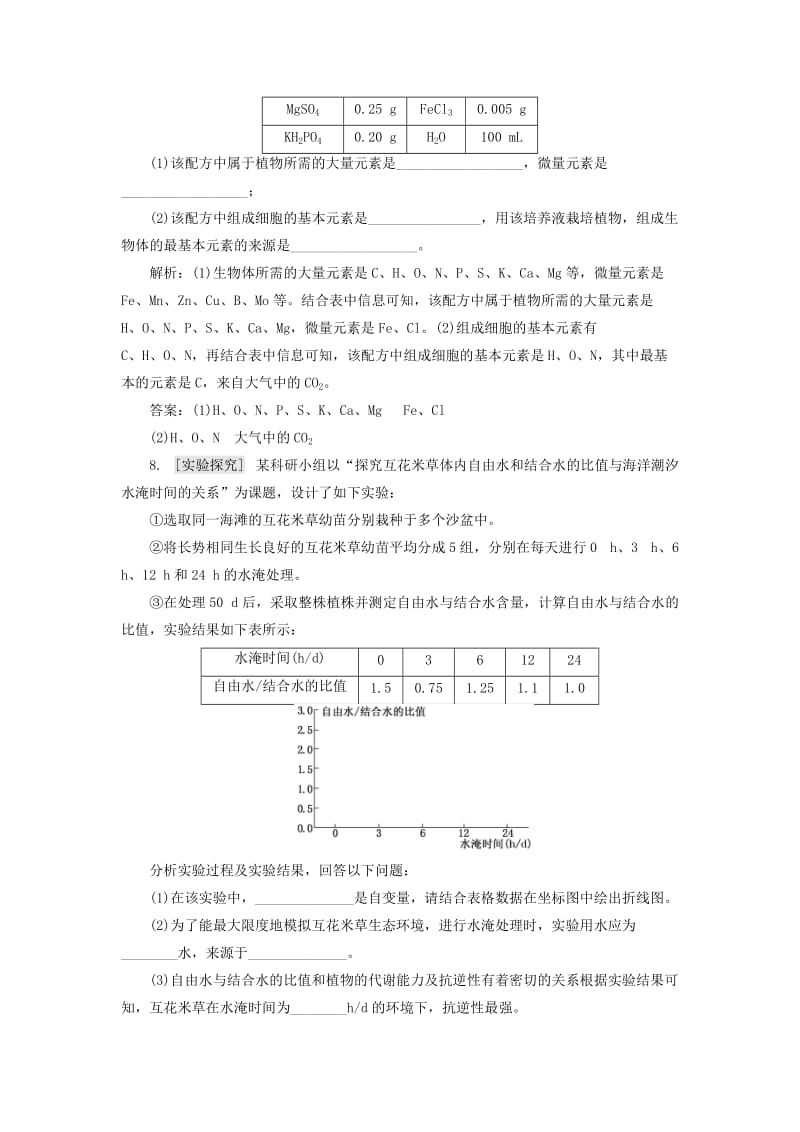 2018-2019学年高中生物 第二章 细胞的化学组成 第一节 细胞中的元素和无机化合物作业 苏教版必修1.doc_第3页