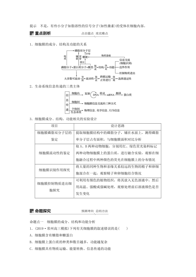 （江苏专用）2020版高考生物新导学大一轮复习 第二单元 细胞的结构和功能 第5讲 细胞膜、细胞壁讲义（含解析）苏教版.docx_第3页