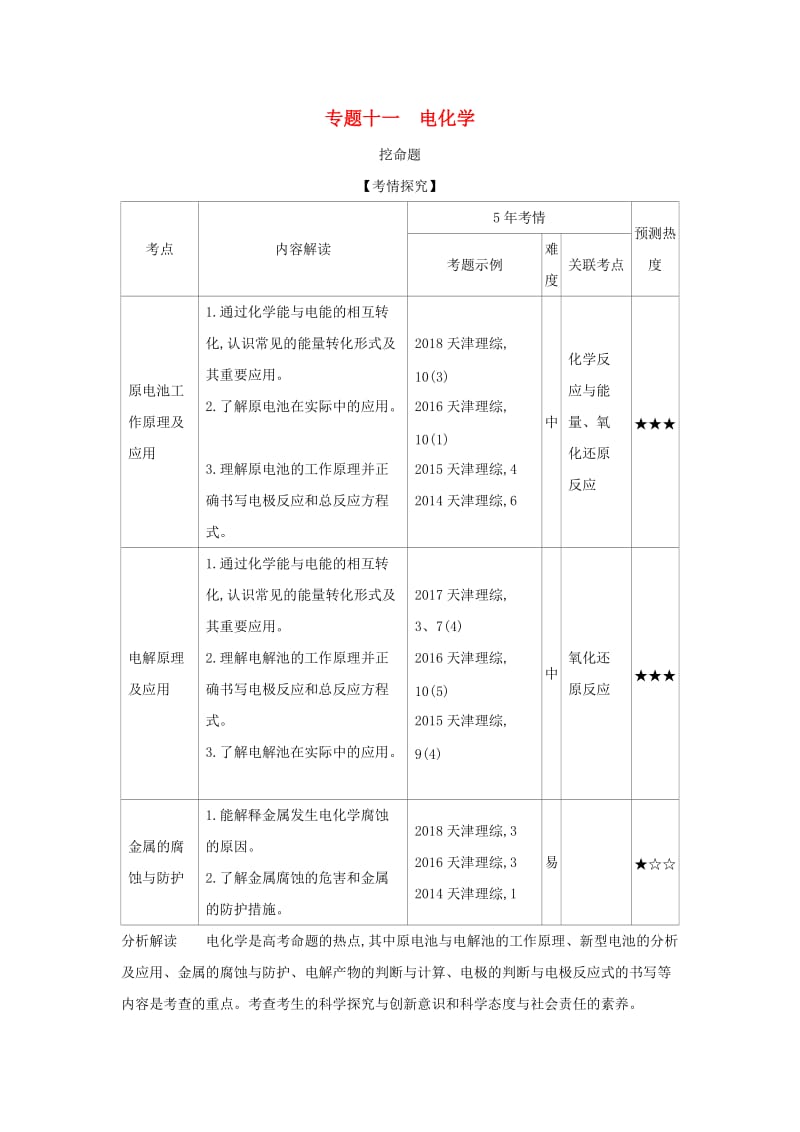 天津市2020年高考化学一轮复习 专题十一 电化学教师用书.docx_第1页