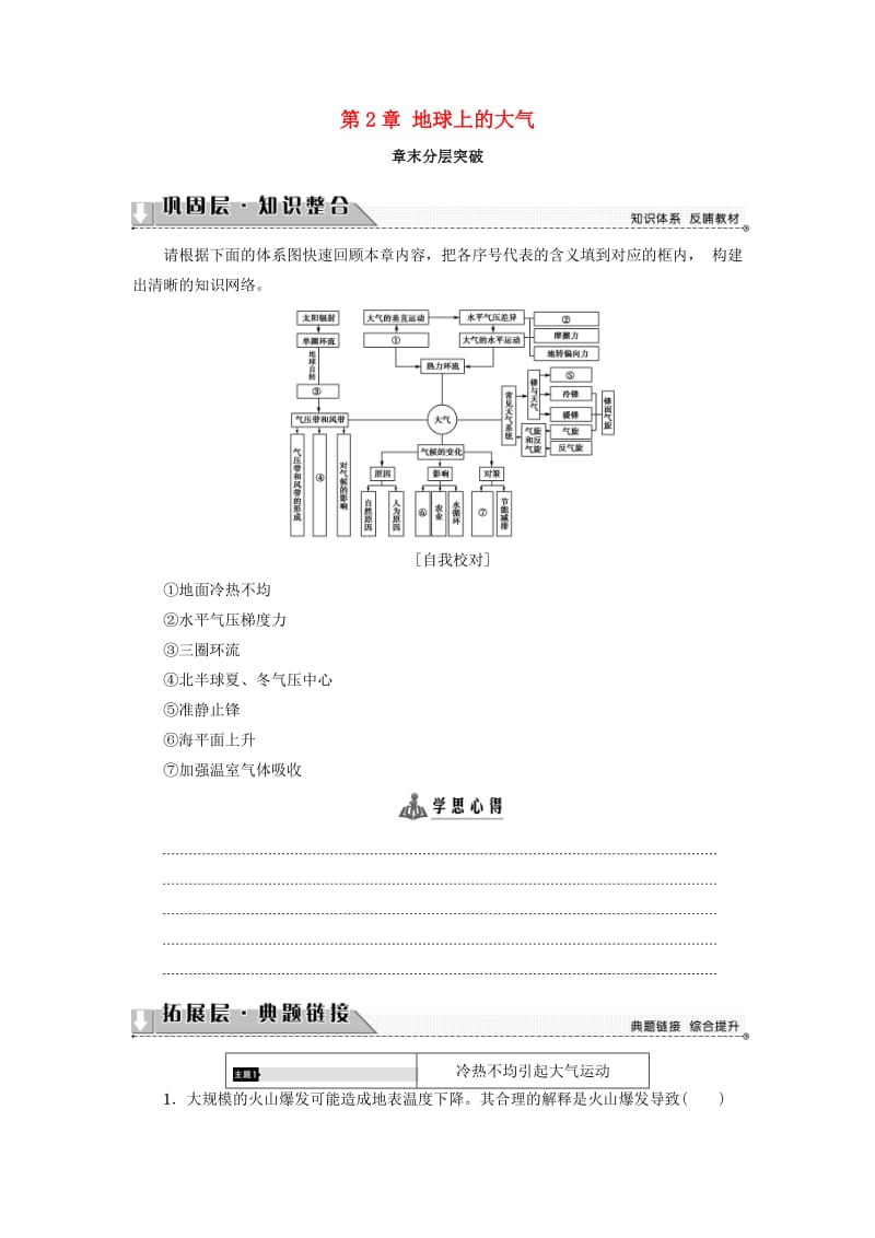 2018版高中地理 第2章 地球上的大气章末分层突破学案 新人教版必修1.doc_第1页