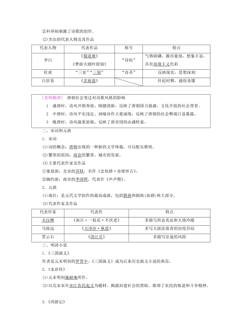 2018秋高中历史 第2单元 古代中国的科技与文化 第5课 古代文学的辉煌成就学案 北师大版必修3.doc_第2页