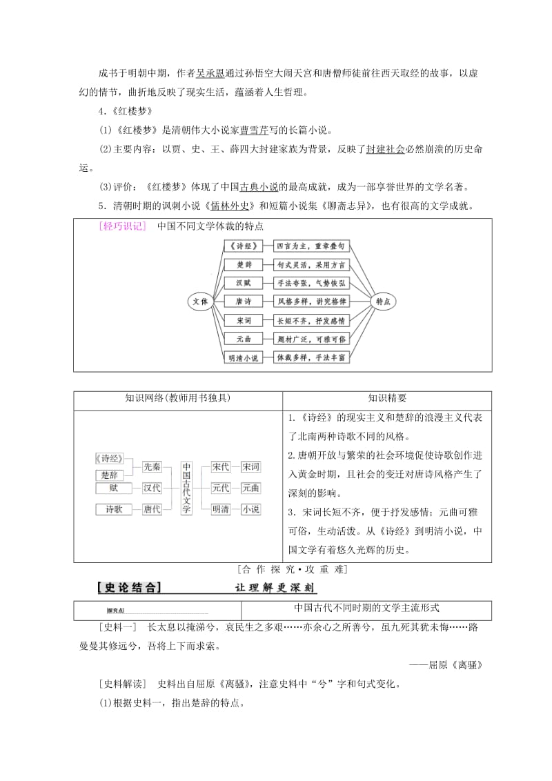 2018秋高中历史 第2单元 古代中国的科技与文化 第5课 古代文学的辉煌成就学案 北师大版必修3.doc_第3页