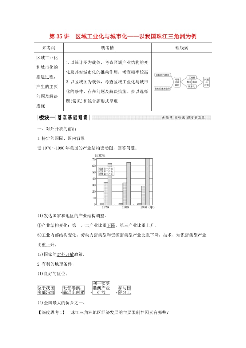 （全国通用版）2019版高考地理大一轮复习 第十五单元 第35讲 区域工业化与城市化——以我国珠江三角洲为例学案 新人教版.doc_第1页