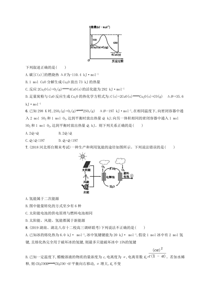 2020版高考化学大一轮复习 课时规范练16 化学反应与能量变化 新人教版.doc_第2页