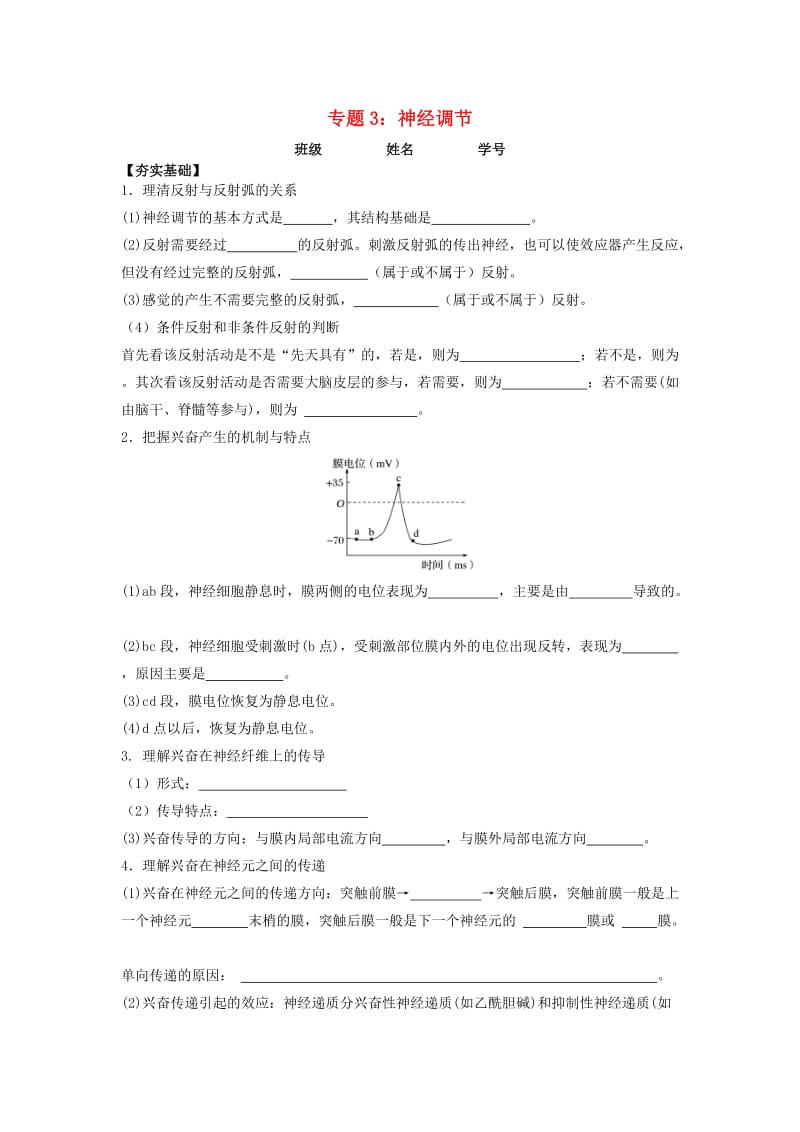 2018届高考生物第一轮复习 专题3 神经调节学案.doc_第1页