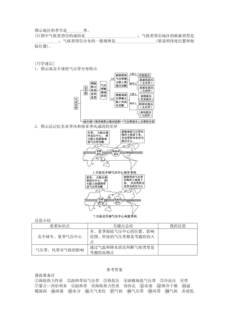 2018秋高中地理 第二章 地球上的大气 第2节 气压带和风带 第2课时 季风环流与气候导学案 新人教版必修1.doc_第3页