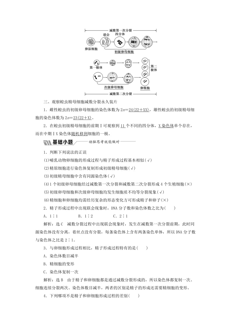 2018版高中生物 第二章 减数分裂和有性生殖 第一节 第2课时 生殖细胞的形成教学案 苏教版必修2.doc_第2页