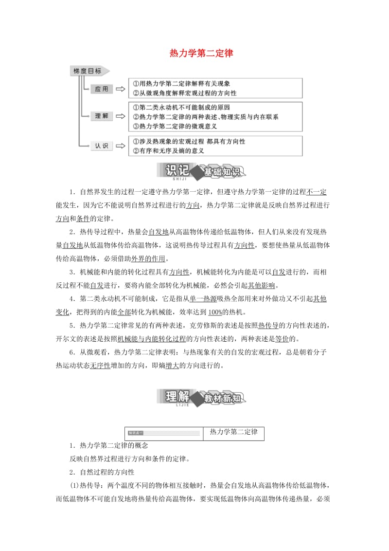 2018－2019学年高中物理 第三章 热力学第一定律 第四节 热力学第二定律讲义（含解析）粤教版选修3-3.doc_第1页