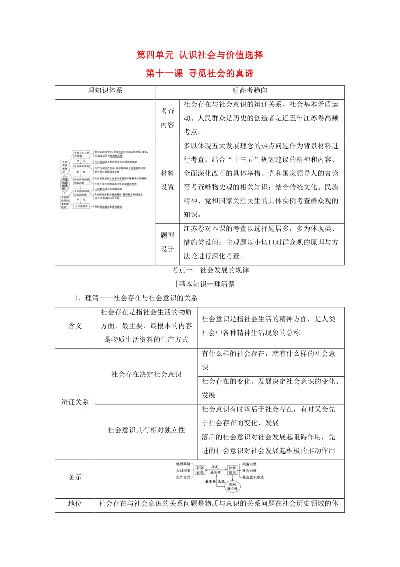 （江苏专版）2020版高考政治一轮复习 第四单元 认识社会与价值选择 第十一课 寻觅社会的真谛讲义 新人教版必修4.doc_第1页