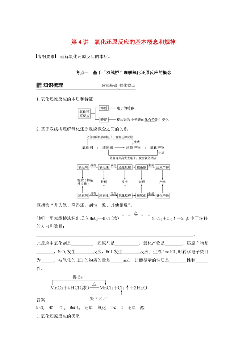 江苏省2020版高考化学新增分大一轮复习 专题2 化学反应 第4讲 氧化还原反应的基本概念和规律讲义（含解析）苏教版.docx_第1页